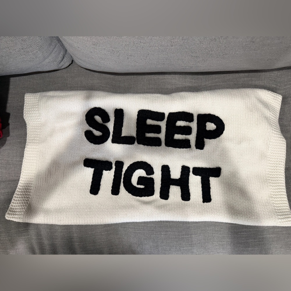 Pottery barn modern baby - White crib Blanket with Black 'Sleep Tight' Text
